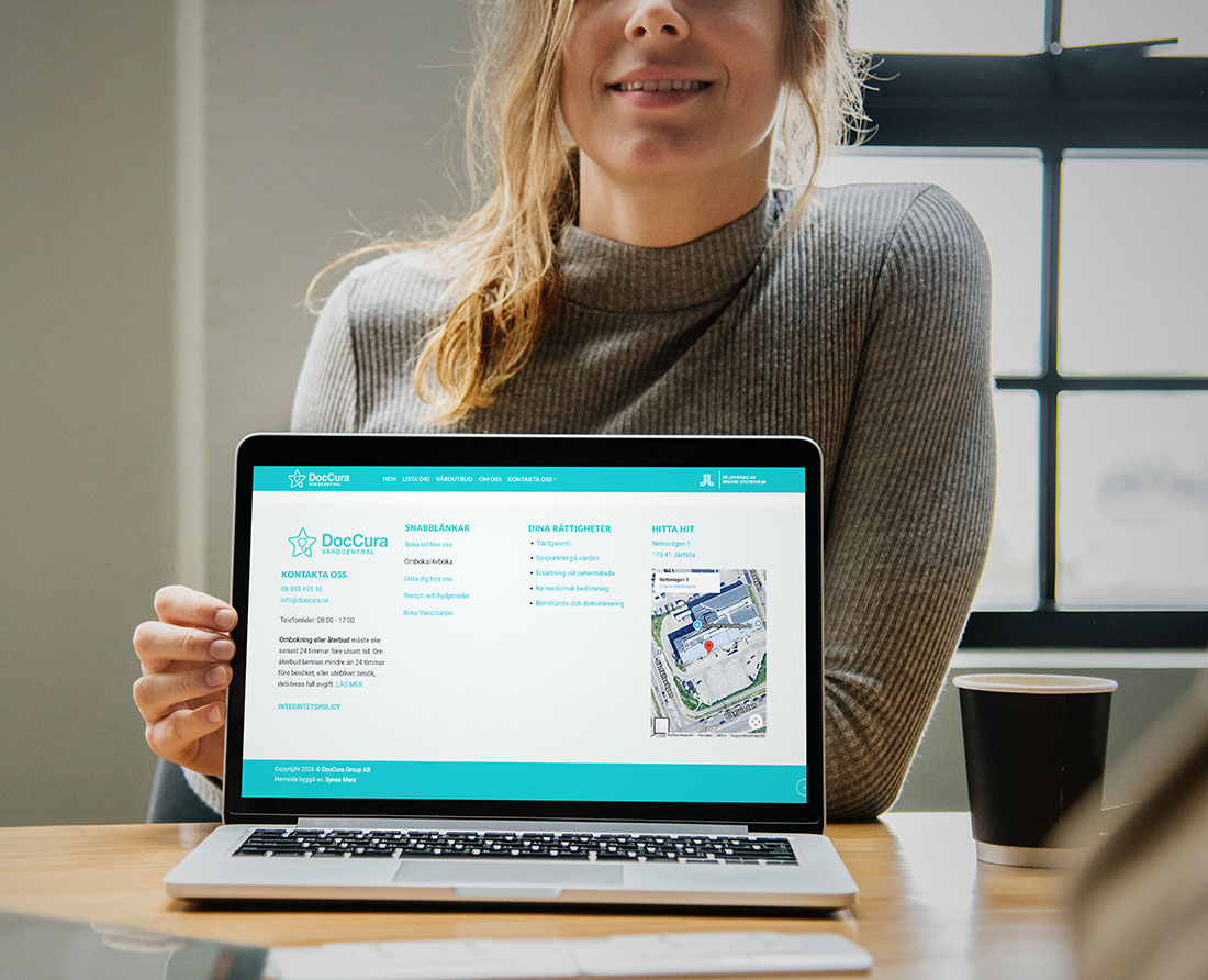 hemsida webbdesign vårdcentral doccura Stockholm Järfälla